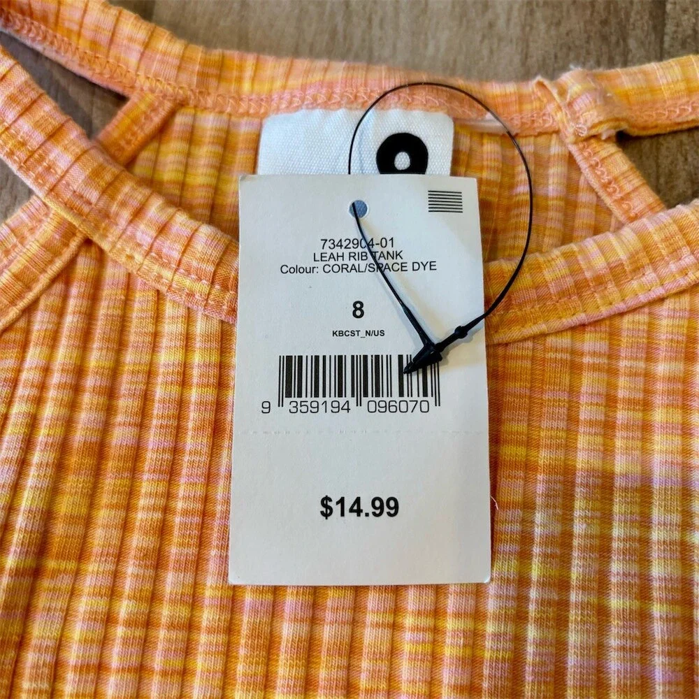 Cotton On Kids Tank Top Girls Size 8 Coral Space Dye Ribbed Racerback
